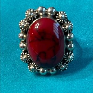 RED JASPER AMPARO RING SIZE 7/ VINTAGE MEXICO 925 SILVER